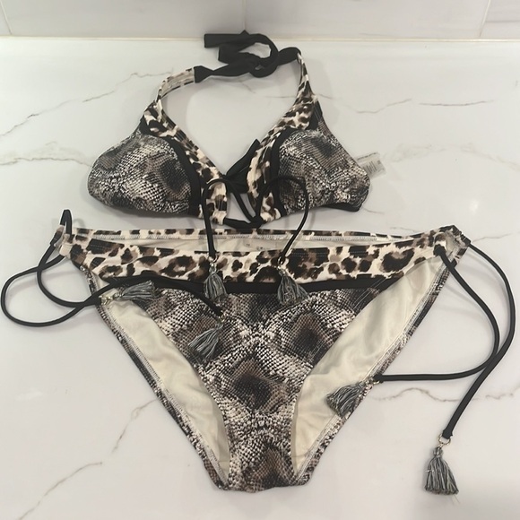 BLEU Rod Beattie Animal Print Triangle Bikini set size 12 - Picture 2 of 8